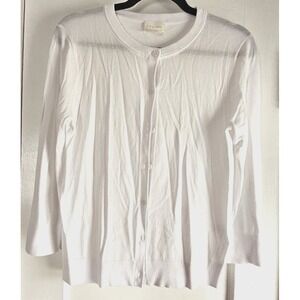 C.A.S.L.O.N white Lenzing Ecovero Viscose blend crewneck knit cardigan Sz S